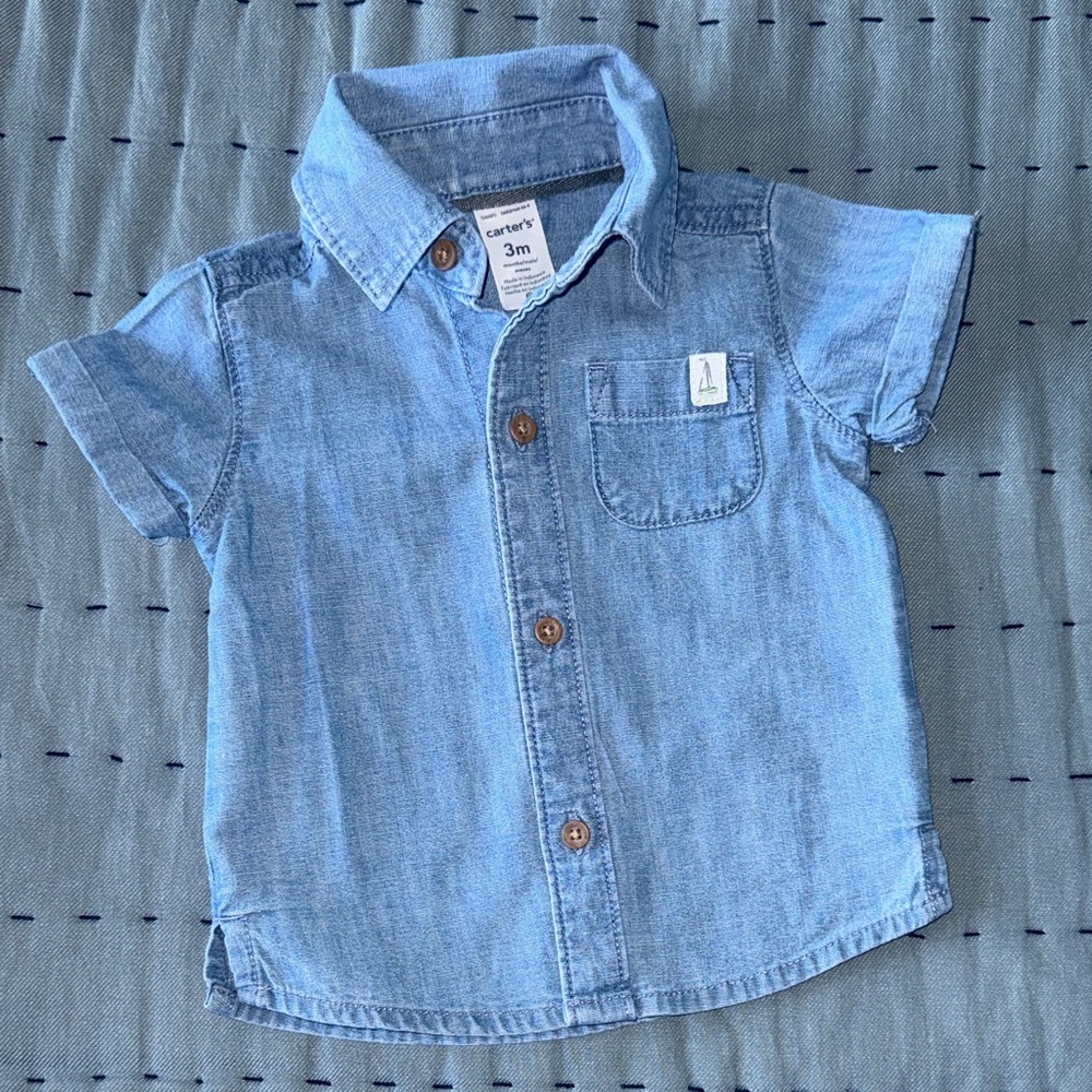 Carter's Light Blue Denim Short-Sleeve Button-Front Shirt